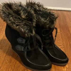 Faux suede wedge booties
